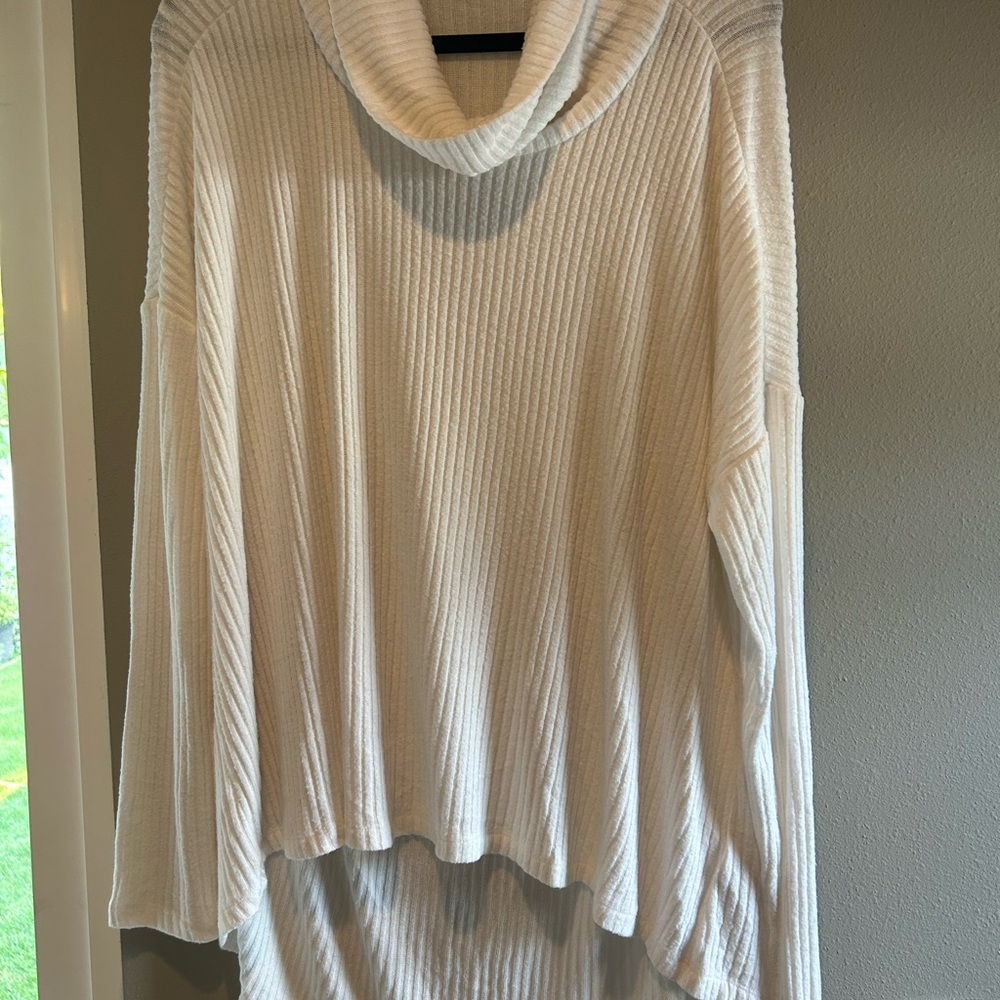 Anthropologie Saturday Sunday Ivory Brushed Ribbed cowl neck pullover sweater